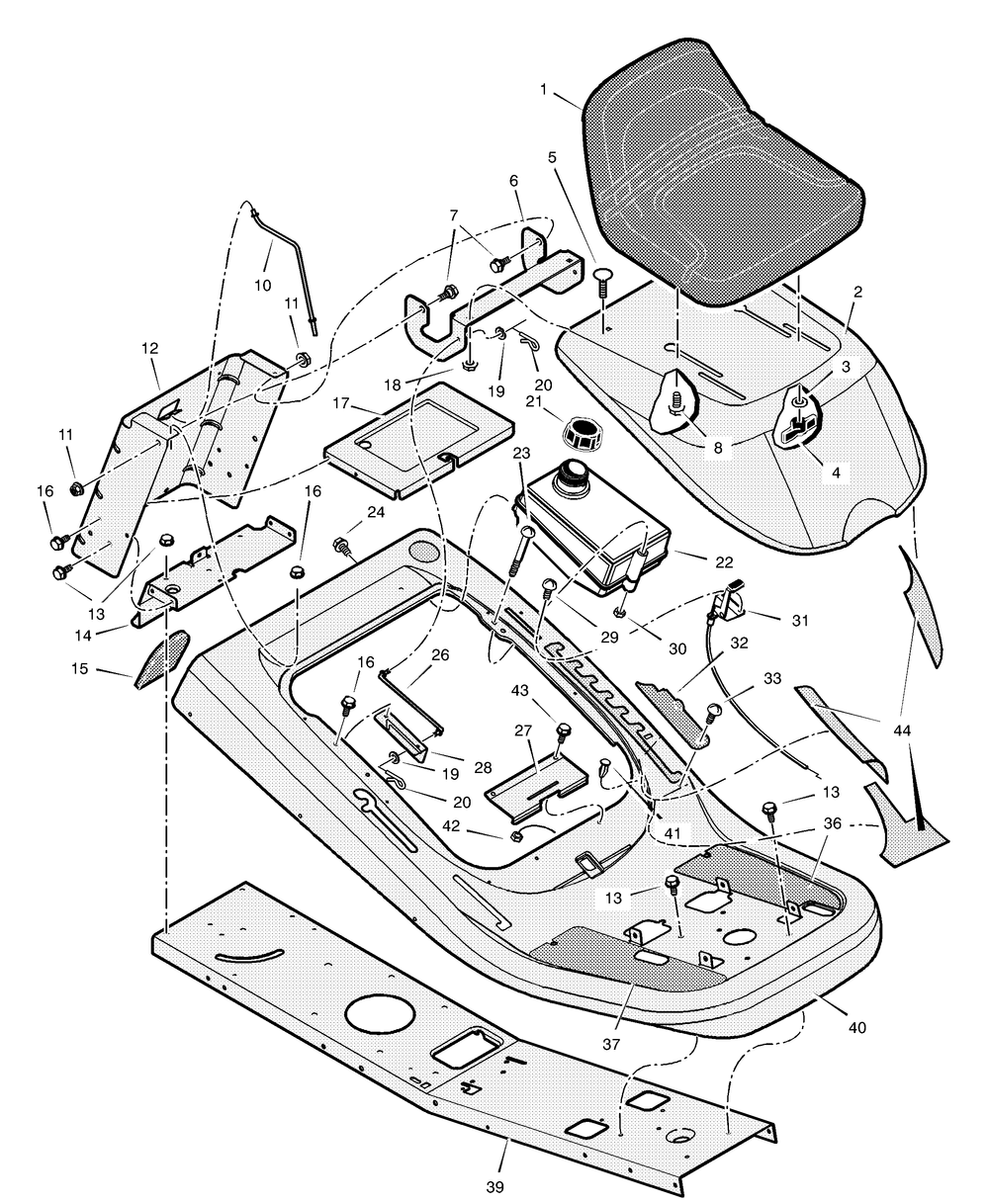 Chassis And Hood Diagram and Parts List for 309001X18A  Briggs and Stratton Lawn Tractor